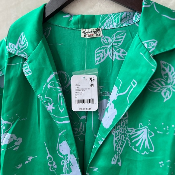 NEW Size Medium Free People Dreamy Days Satin Pajama 2 Piece Set Green Jelly - Picture 5 of 9